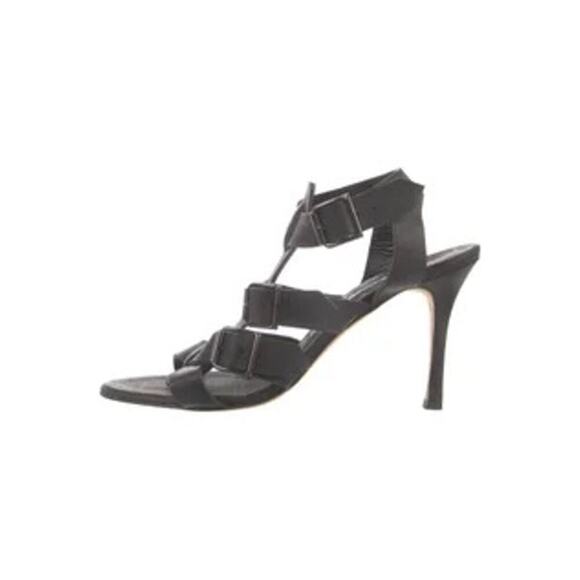 Manolo Blahnik Leather Gladiator Sandals Stiletto Heels Black 40.5 Multistrap - Picture 2 of 14